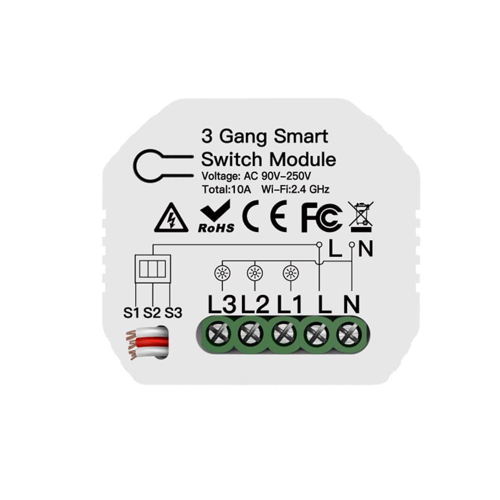 Módulo Wi-Fi p/ Interruptores de Luz Triplos (3 Gang) - Tuya / Smartlife