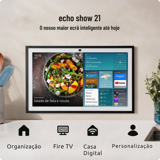 Amazon Echo Show 21 | Pantalla inteligente HD de 21" con Fire TV integrado, sonido rico y potente, transmisión HD inmersiva y Alexa
