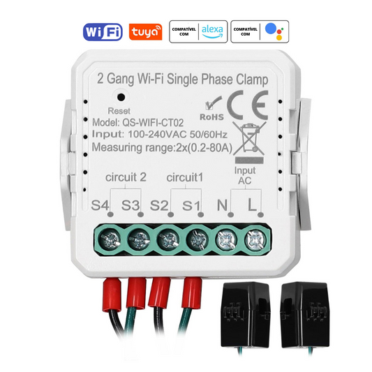 Medidor de consumo bifásico - Wi-Fi - Tuya / Smartlife
