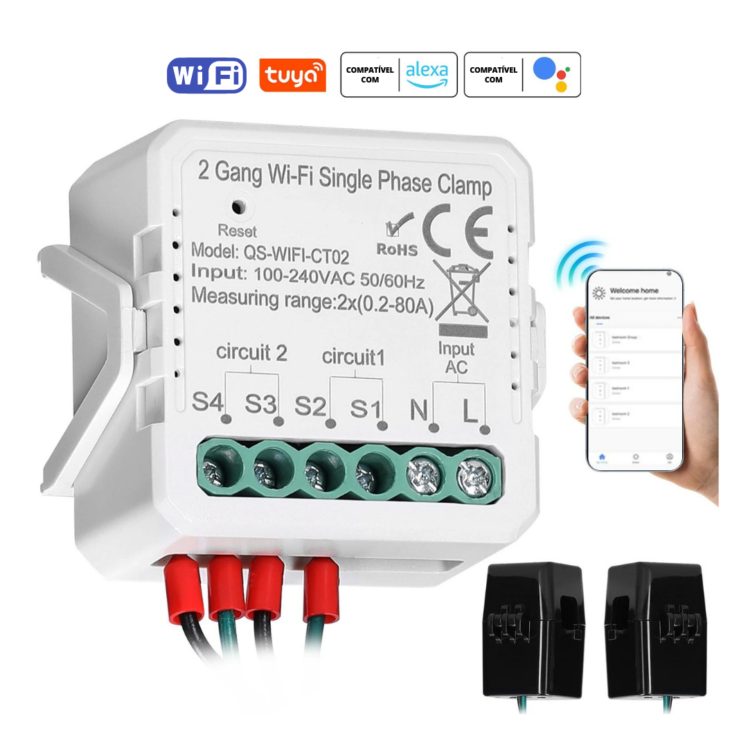 Medidor de consumo bifásico - Wi-Fi - Tuya / Smartlife