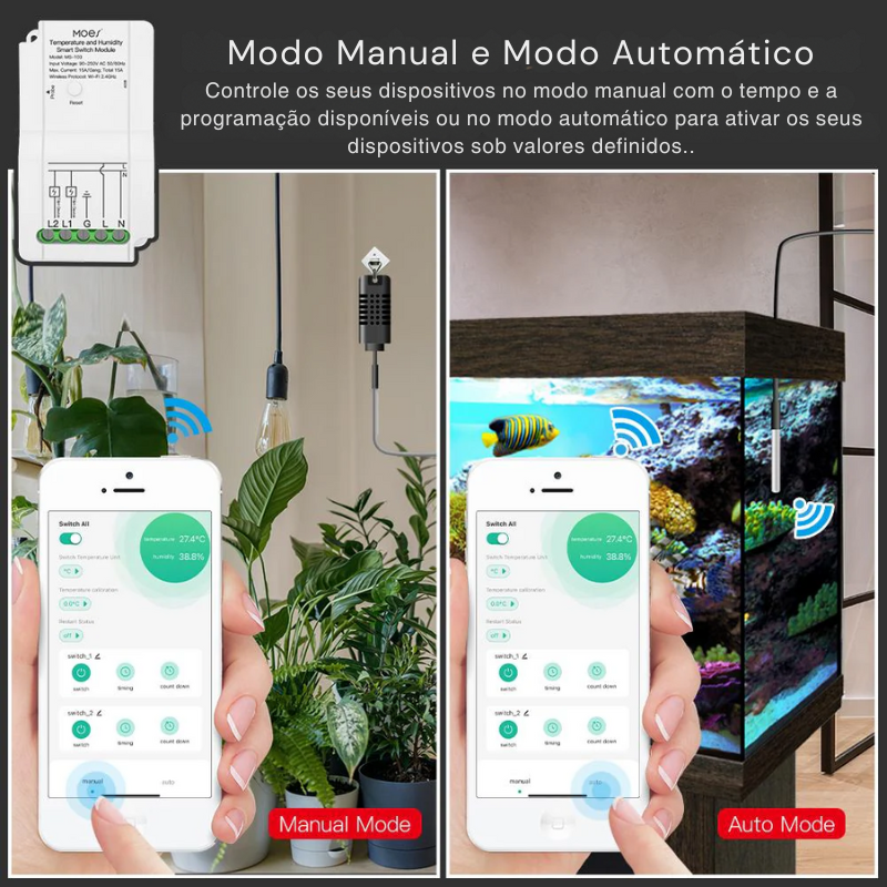 Módulo de conmutación Wi-Fi con controlador de temperatura y humedad - Tuya/Smartlife
