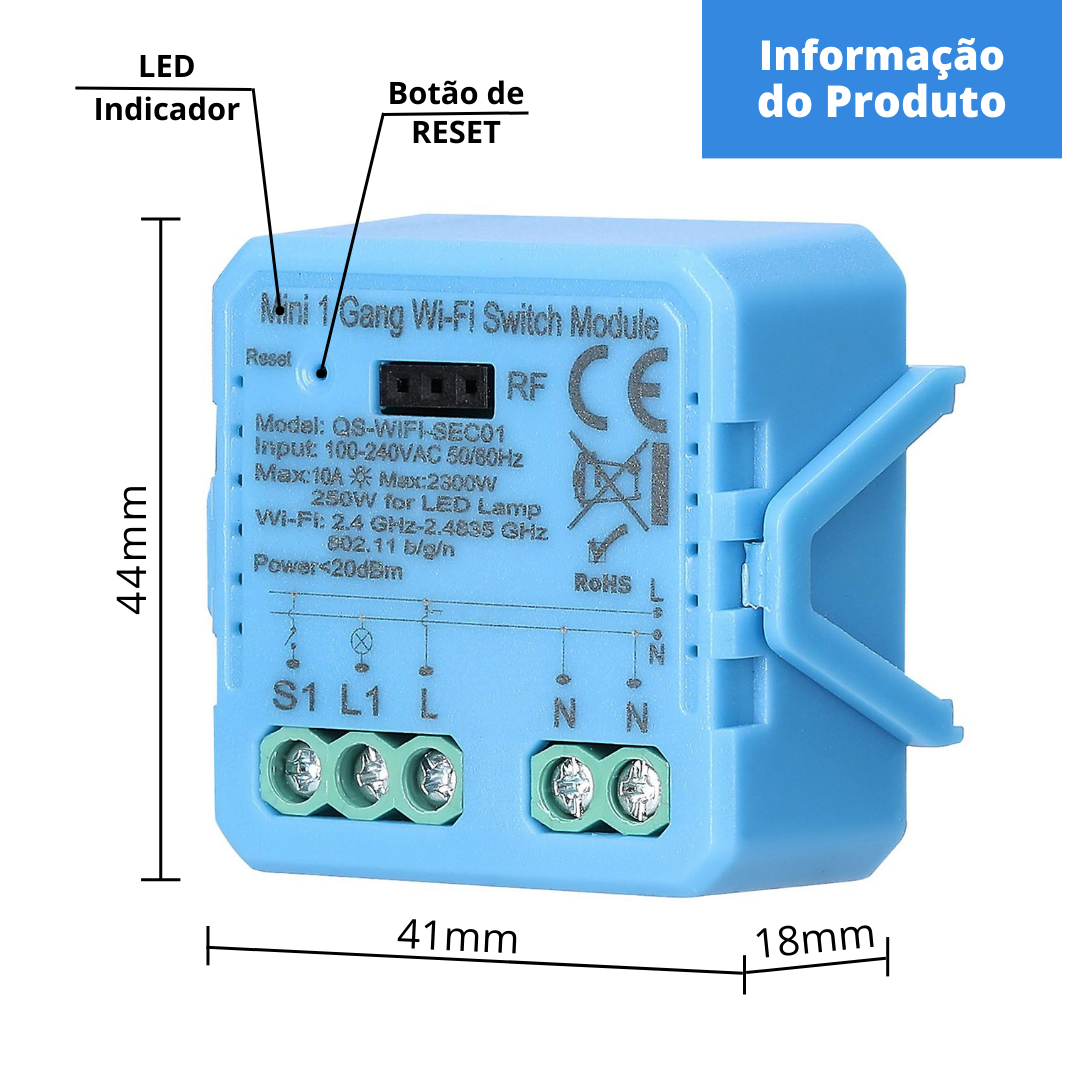 Mini Módulo de Luzes Wi-Fi Simples (1 gang) – Tuya / Smartlife