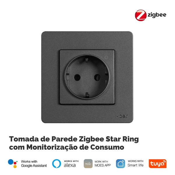 Tomada Inteligente Zigbee Star Ring com Monitorização de Energia - Cinzento