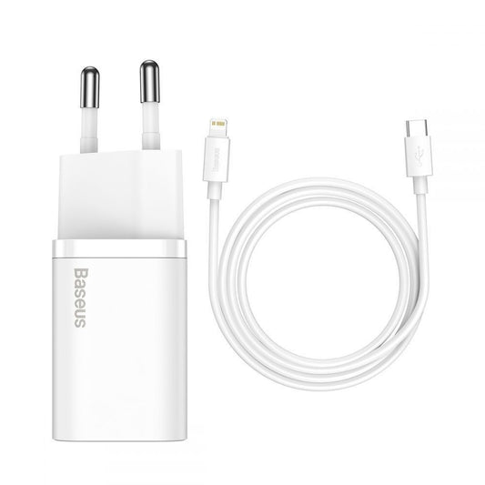 Cargador rápido Baseus Super Si con cable USB-C a Lightning de 1 m, color blanco