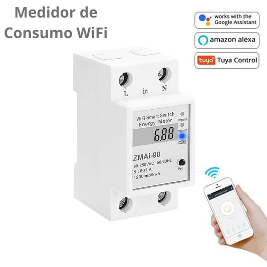 Medidor de consumo monofásico Wi-Fi Moes de 50/60 A - Tuya/Smartlife
