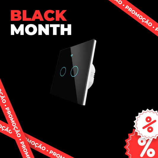 Interruptor Touch de Luz Wi-Fi + RF - Preto - 2 Gang - Gama Simple Touch - Tuya / Smartlife - WR-EU2-RFB