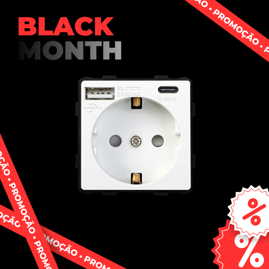 Tomada Comum Mecânica com USB + USB Type-C para Integração - Linha Desire Branco