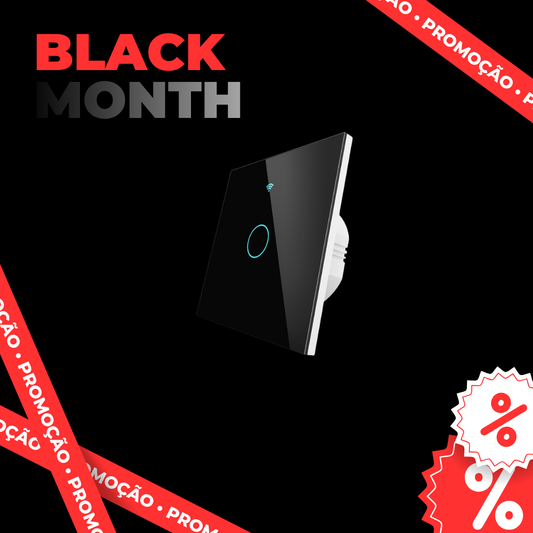 Interruptor Touch de Luz Wi-Fi + RF - Preto - 1 Gang - Gama Simple Touch - Tuya / Smartlife - WR-EU1-RFB