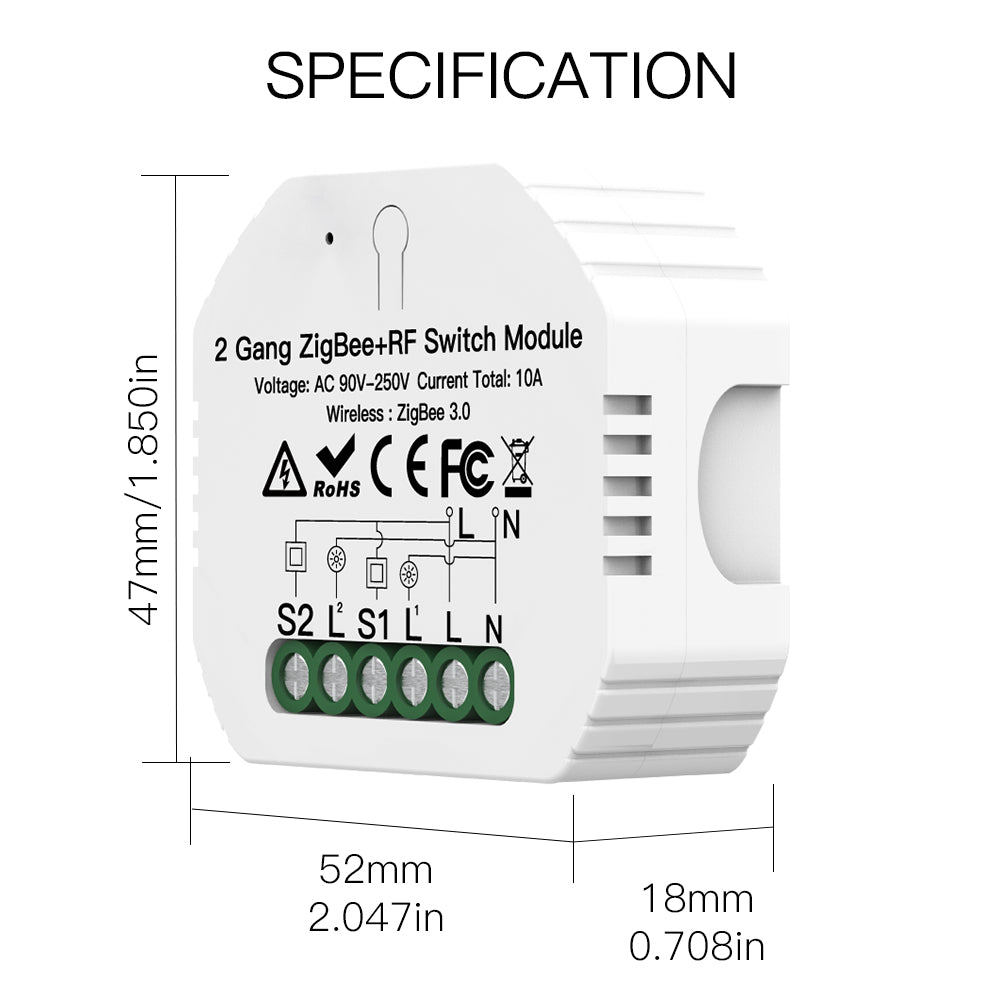 Módulo de Luzes - Zigbee 3.0 + RF para 2 Interruptores Moes - Tuya / Smartlife - MS-104BZ