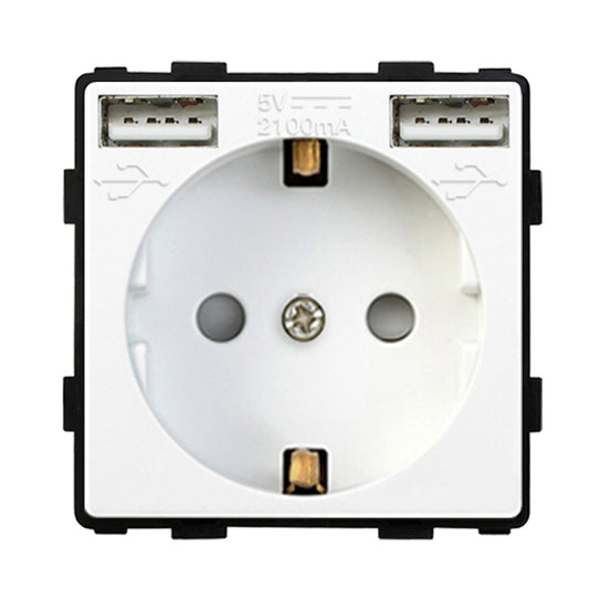 Toma de corriente mecánica común con doble USB para integración - Línea Desire Blanca