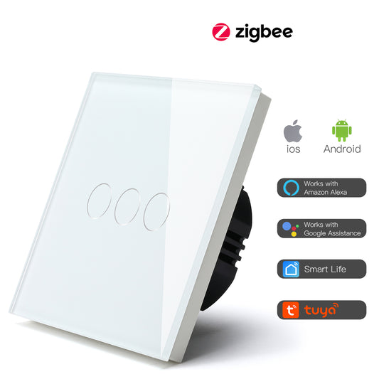 Interruptor Zigbee Desire - 3 Gang - 86x86mm - Vidro Branco - Tuya / Smartlife