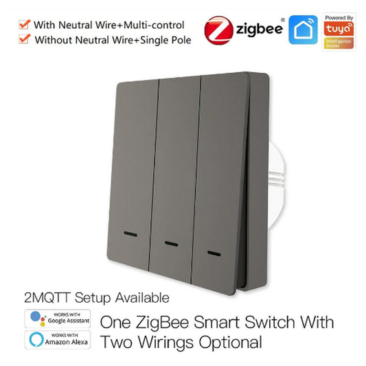 Interruptor Push Moes - 3 TECLAS - Zigbee 3.0 - CINZA - Tuya / Smartlife - Funciona c/ ou s/ Neutro