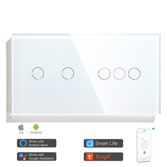 Interruptor Zigbee Desire - 2 + 3 Gang - 157*86mm - Vidro Branco - Tuya / Smartlife