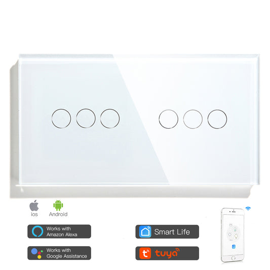 Interruptor Zigbee Desire - 3 + 3 Gang - 157*86mm - Vidro Branco - Tuya / Smartlife - GL157ZTS31ZTS31W