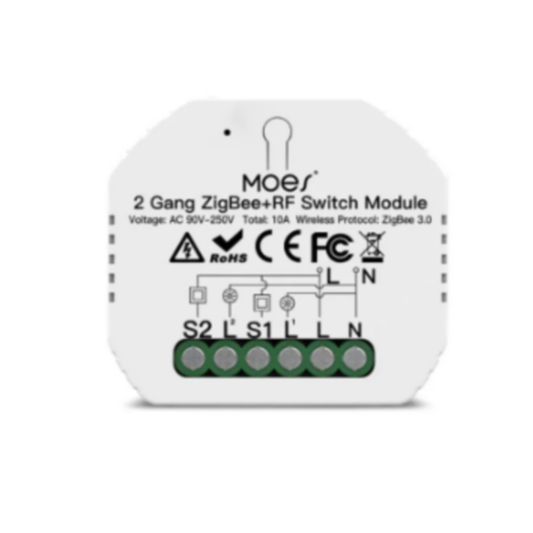 Módulo de Luzes - Zigbee 3.0 + RF para 2 Interruptores Moes - Tuya / Smartlife - MS-104BZ