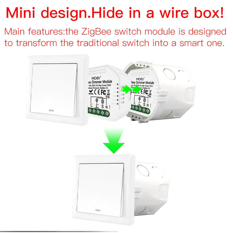 Módulo de Luzes Dimmer Duplo - Zigbee 3.0 para Interruptor Duplo Moes - Tuya / Smartlife - MS-105BZ