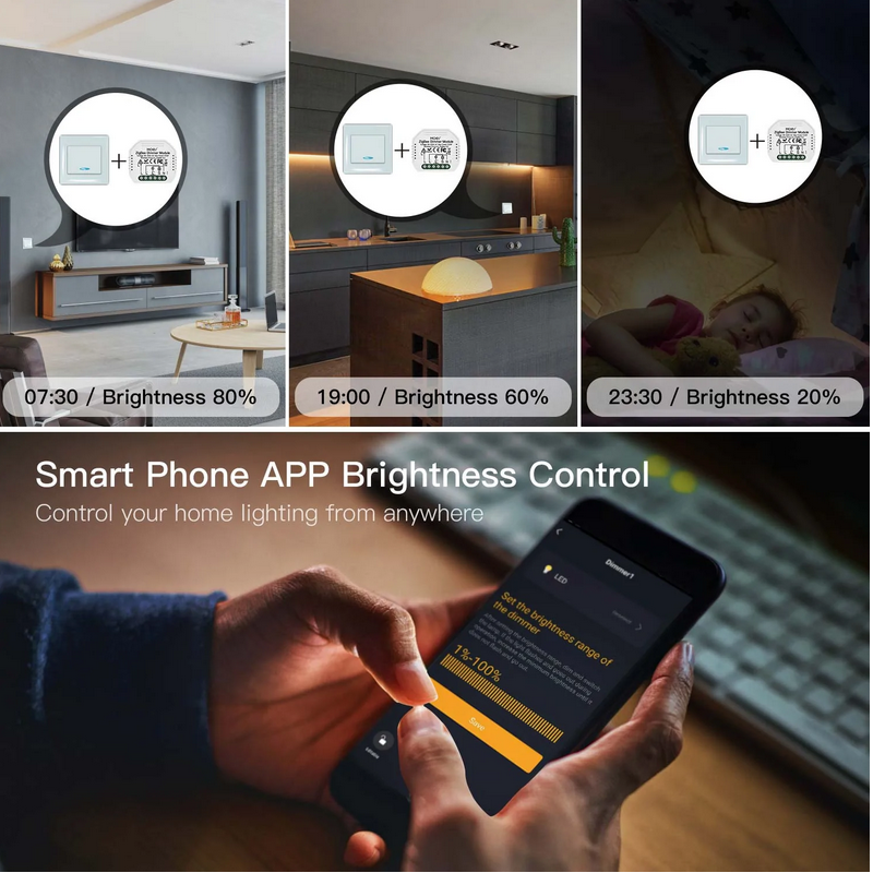 Módulo de Luzes Dimmer - Zigbee 3.0 para Interruptor Simples Moes - Tuya / Smartlife - MS-105Z