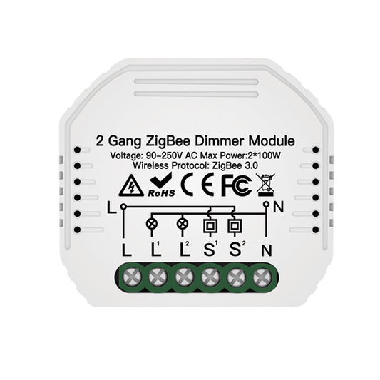 Módulo de Luzes Dimmer Duplo - Zigbee 3.0 para Interruptor Duplo Moes - Tuya / Smartlife - MS-105BZ
