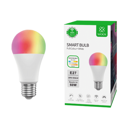 Bombilla LED RGB+CCT inteligente Woox con WiFi E27, compatible con Tuya y Smart Life