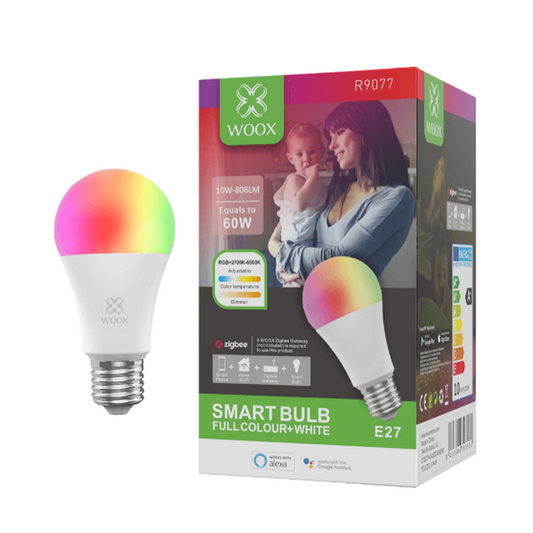Bombilla LED Woox Zigbee RGB+CCT Zigbee E27 Bombilla inteligente / Tuya / Vida inteligente