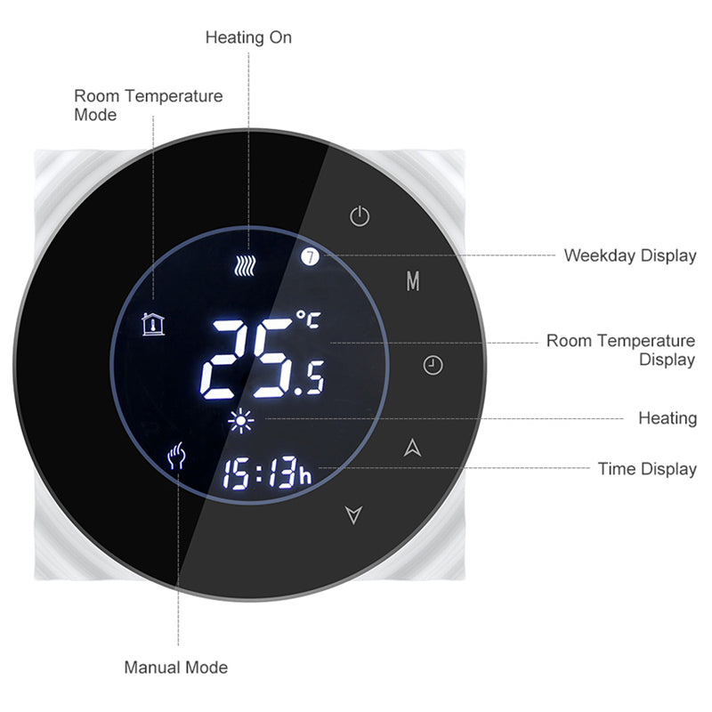Termostato para suelo radiante hidráulico - Negro - Tuya / Smartlife
