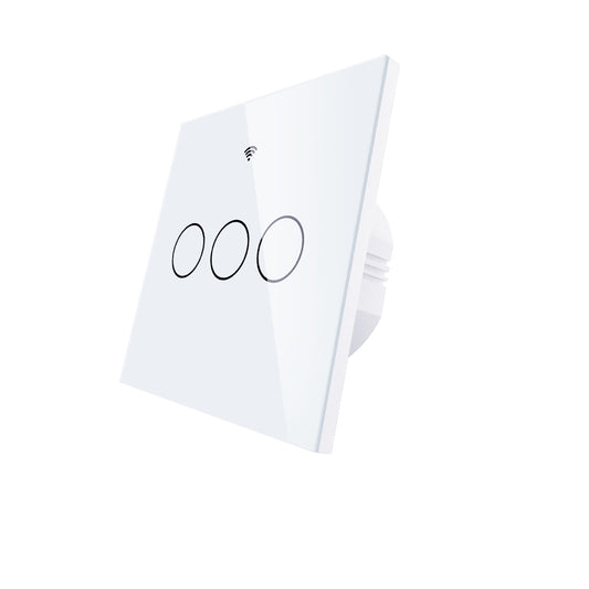 Interruptor Touch de Luz Wi-Fi + RF Branco - 3 Gang Moes - SEM NEUTRO - Gama Simple Touch - Tuya / Smartlife - WS-EU3-L